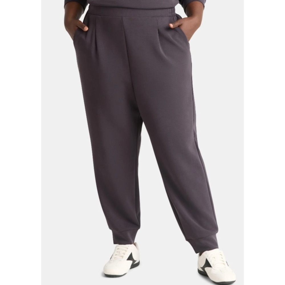 Avia Womens Large (12-14) Scuba Knit Pleat Jogger Pants, Pockets black NWT